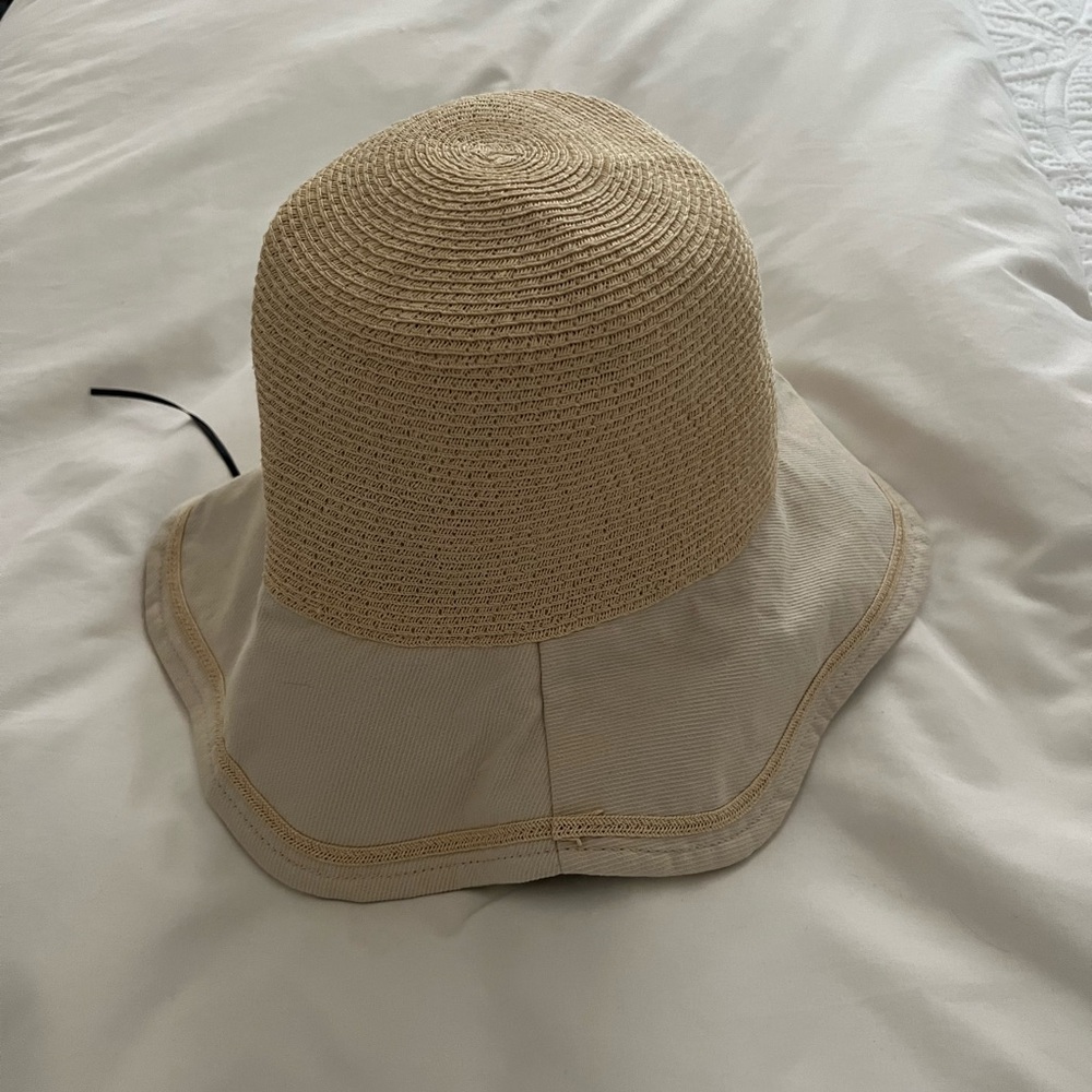 Anthropologie Straw and Canvas Bucket Beach Hat